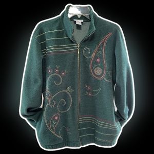 Womens Alfred Dunner Sz S LS zip up green fleece jacket